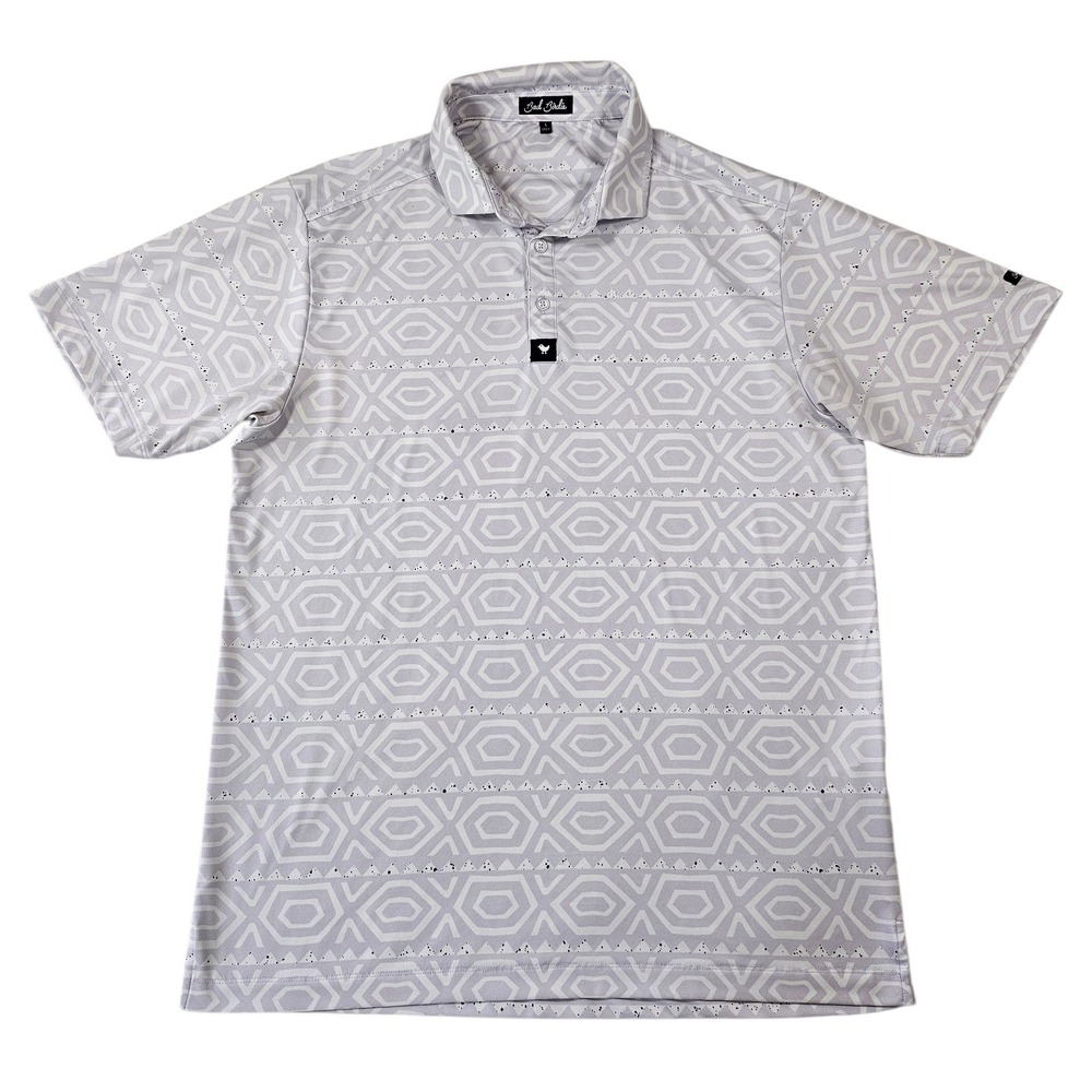 Bad Birdie Mens Golf Polo Shirt Lavender Geometric Hexagon Print Large L